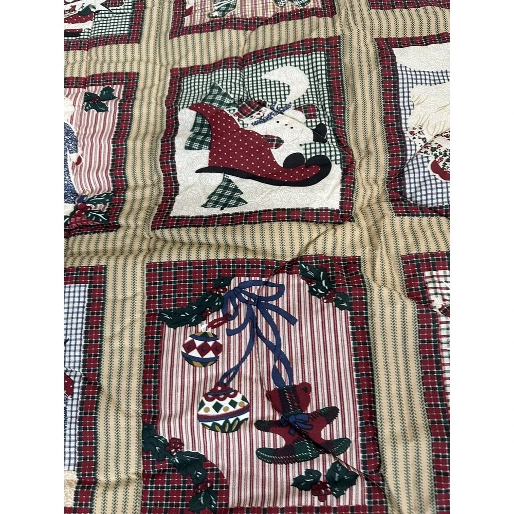 Vintage‎ Christmas Queen Bedspread Santa Claus, Christmas Trees, Snowman NEW